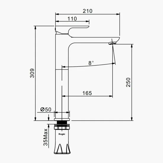 Смеситель Raglo высокий для умывальника R03.15.09