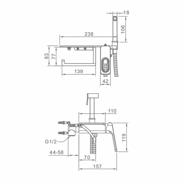 Смеситель Raglo встраиваемый с гигиеническим душем и полкой R51.55.09