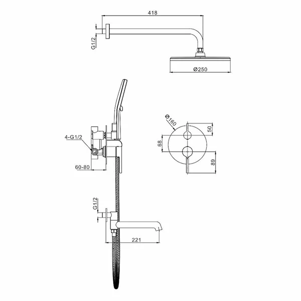 Душевая система Raglo встраиваемая R20.27.03