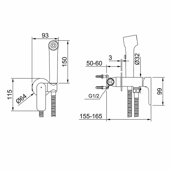 Смеситель Raglo встраиваемый с гигиеническим душем R03.52.09