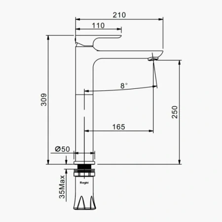 Смеситель Raglo высокий для умывальника R03.15.09