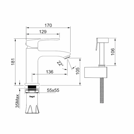 Смеситель Raglo с гигиеническим душем для умывальника