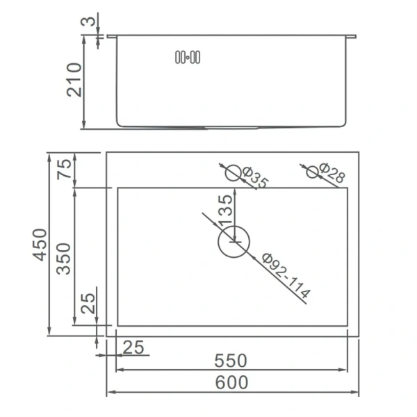 Мойка из нержавейки 60х45 