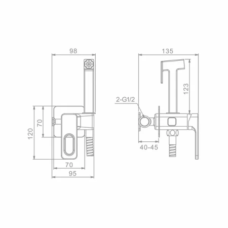 Смеситель Raglo встраиваемый с гигиеническим душем R51.52.06