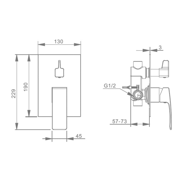 Встраиваемый смеситель Raglo для ванны и душа 2-режима 