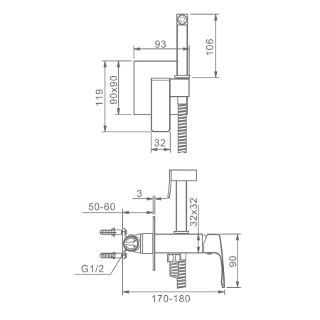 Смеситель Raglo встраиваемый с гигиеническим душем 