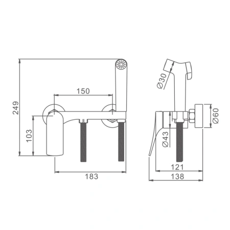 Смеситель Splenka настенный с гигиеническим душем S54.51.03