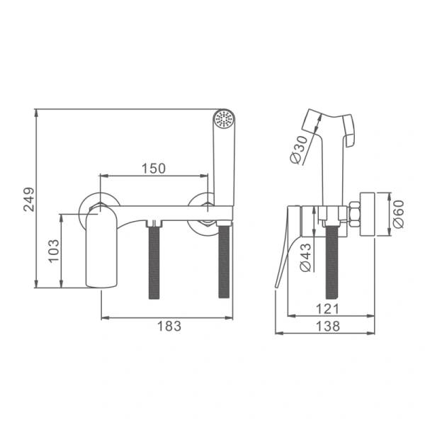 Смеситель Splenka настенный с гигиеническим душем S54.51.03