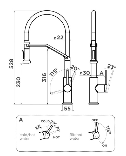 Смеситель Omoikiri Makkari 2 Plus-SB-LG-BL латунь 
