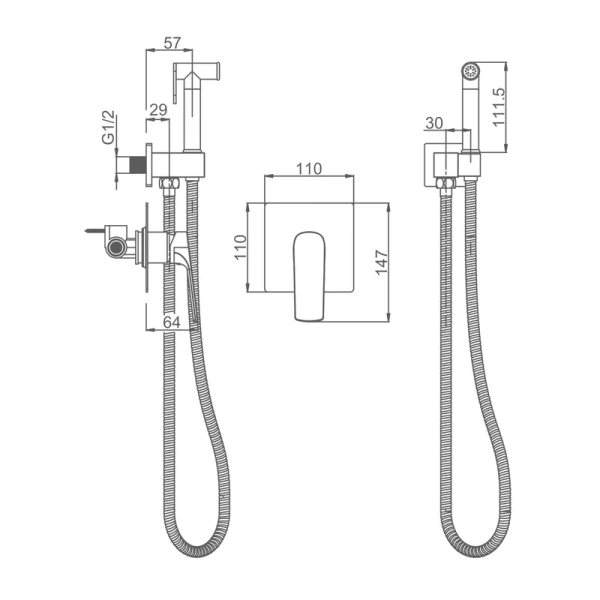 Смеситель Splenka с гигиеническим душем встраиваемый S30.53.06